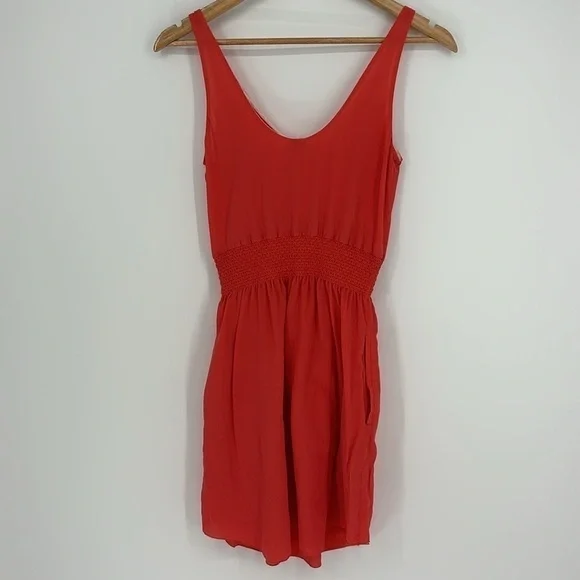 T. Babaton Aritzia 100% Silk Mini Dress With Pockets Women’s Size XS in Coral - Picture 10 of 11
